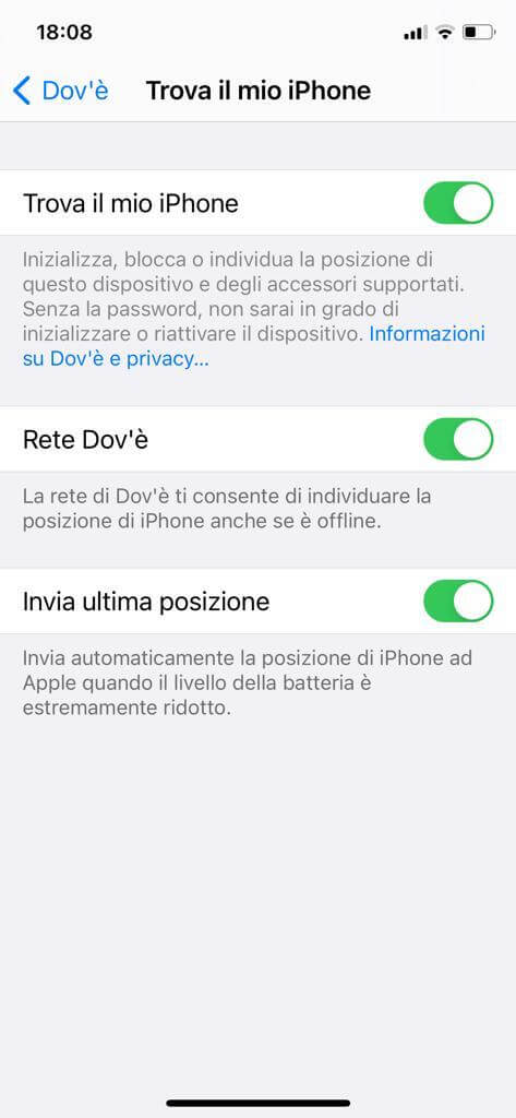 schermata Trova il mio iPhone