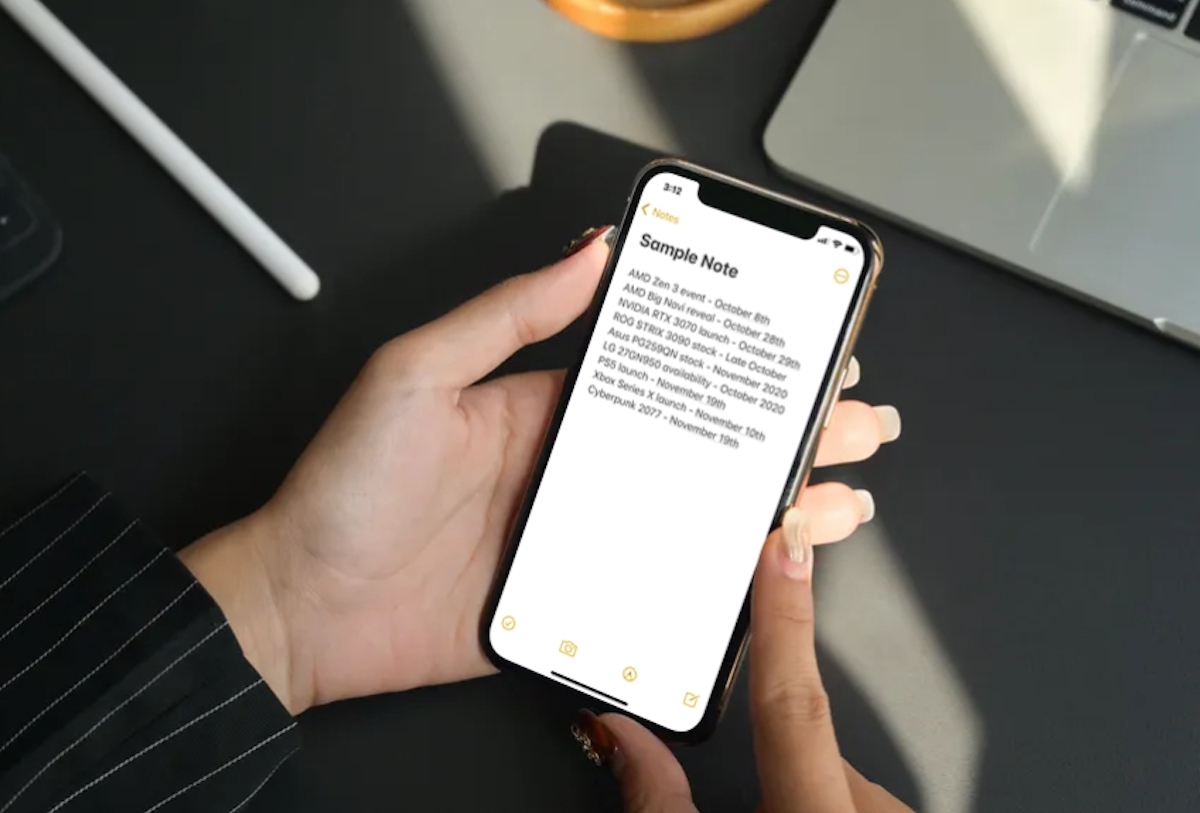 cambiare sfondo note su iphone