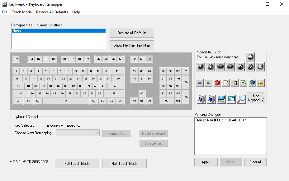 disabilitando chiavi specifiche con keytweak