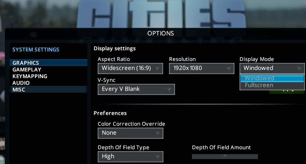 Come forzare i giochi in modalità finestra su Windows 10 e 11 1 Un menu a discesa Modalità di visualizzazione