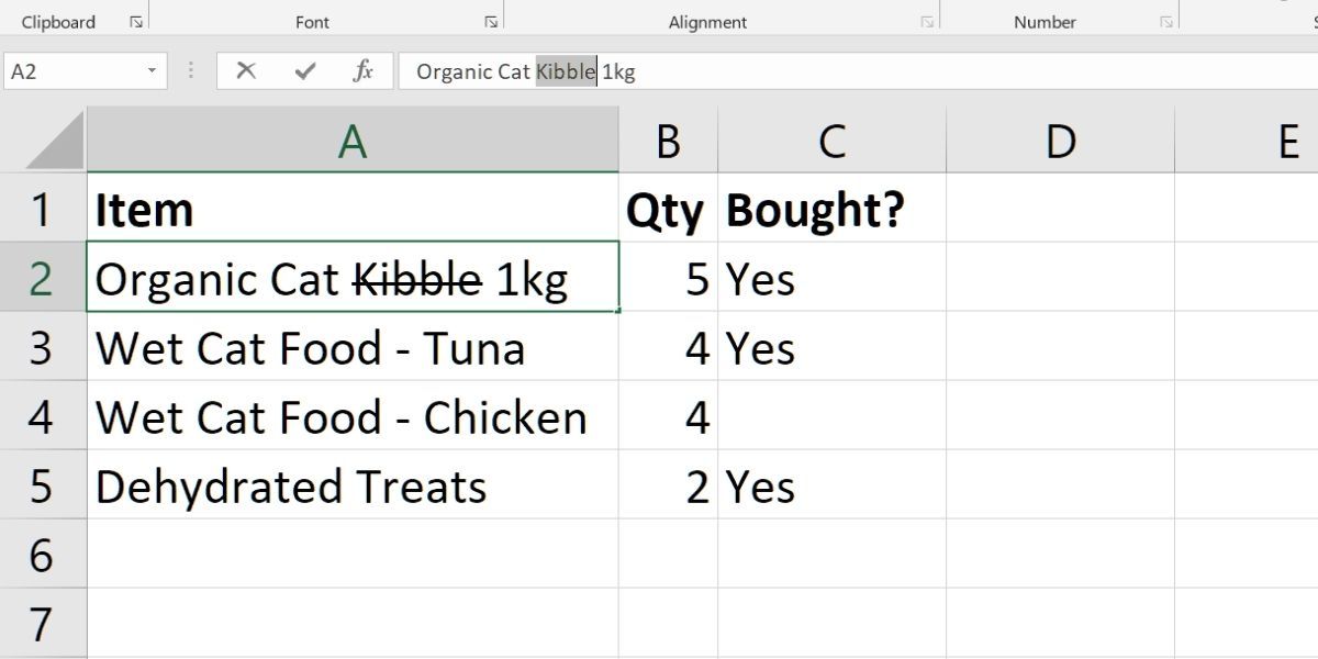 barrato parziale in excel