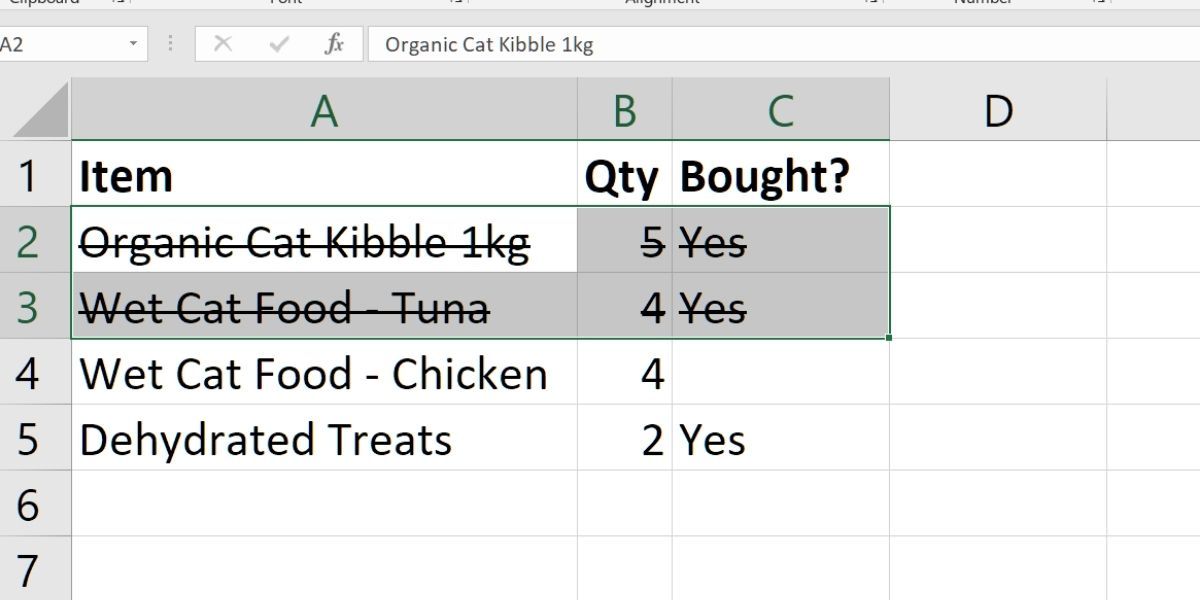 barrato più celle in excel