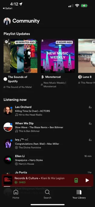 Spotify sta testando una nuova funzionalità della community, che ti mostra cosa ascoltano i tuoi amici in tempo reale 2