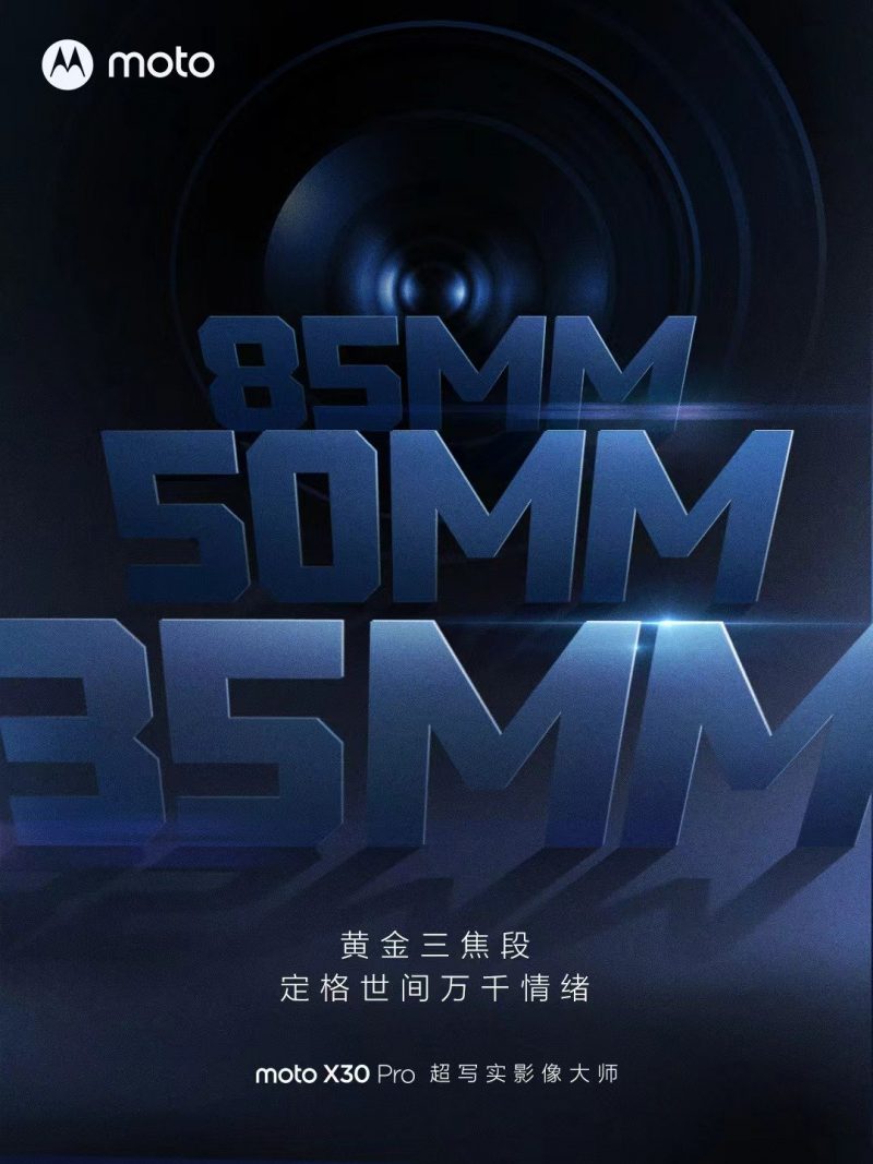 Motorola accenna a fotocamere con lunghezze focali di 35, 50 e 85 millimetri.