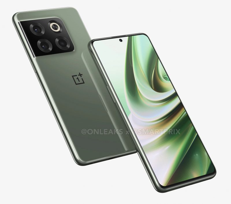 OnePlus 10T ha una grande sporgenza quadrata della fotocamera sul retro. Immagine: OnLeaks / Smartprix.