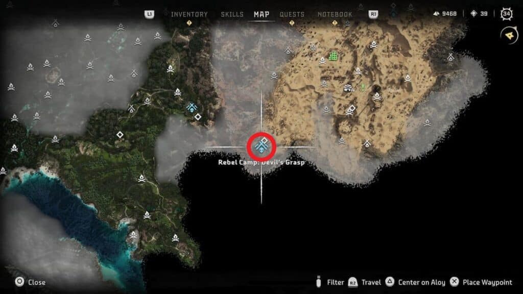 Posizioni dei campi ribelli di Horizon Forbidden West