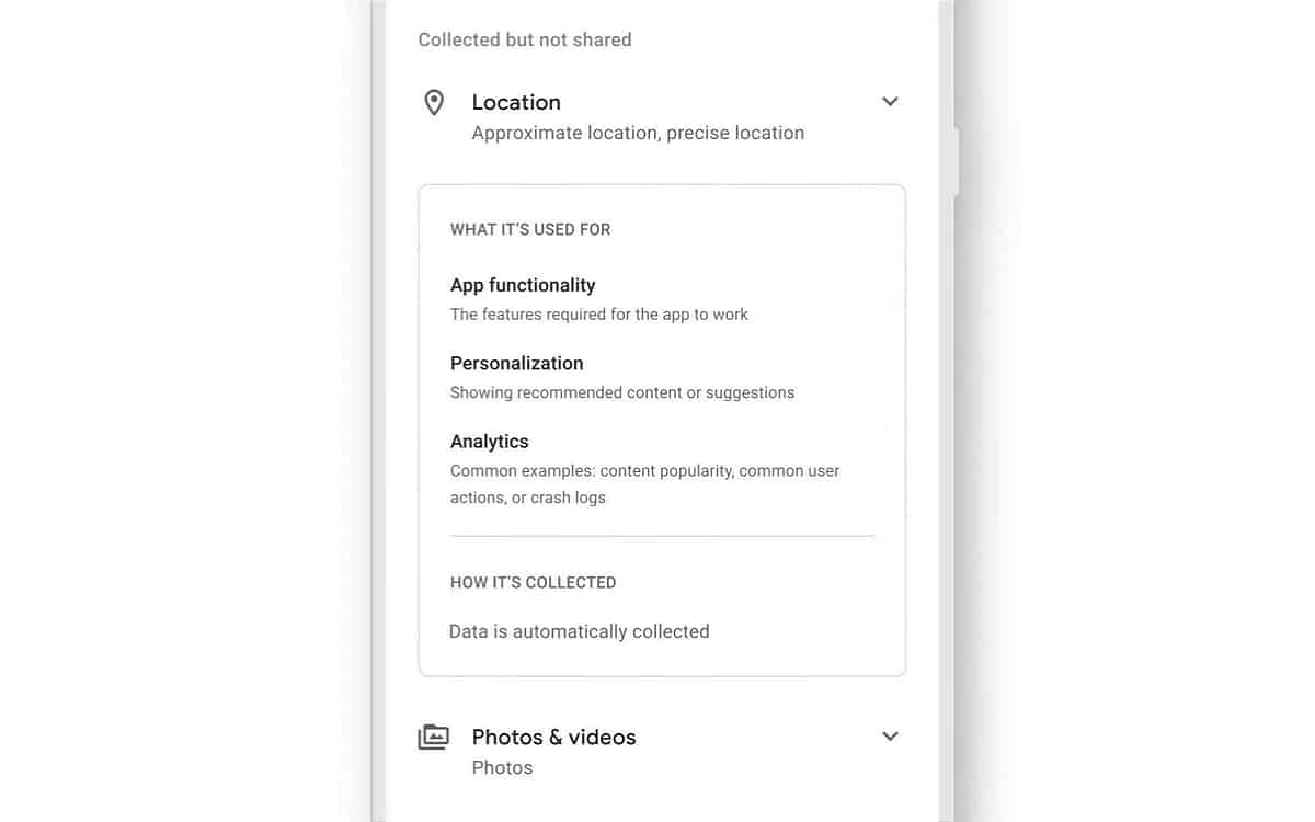 Sicurezza dei dati del Google Play Store 3
