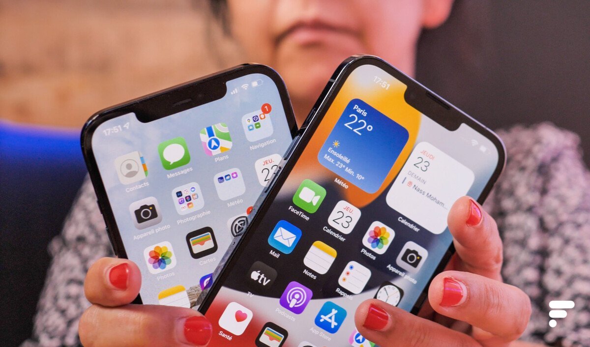 Il notch dell'iPhone 13 Pro Max (a destra) ha perso il 20%