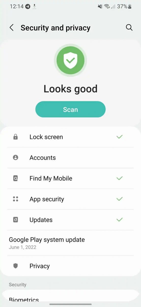 Il nuovo centro di sicurezza e privacy di ONE UI 5 in Impostazioni. Foto: 9to5Google.