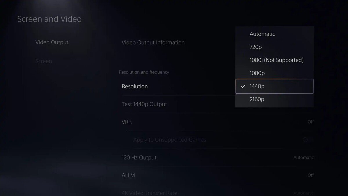 Supporto Sony PlayStation 5 beta 1440p